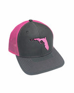Load image into Gallery viewer, Pink &amp; Charcoal Florida Gun Hat
